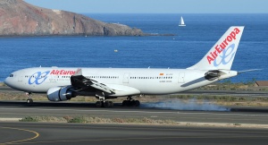 Air Europa operates the wide body Airbus A-330-200 from Madrid to Cancun.